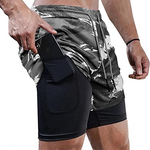Superora Heren Sport Shorts Running Shorts 2 in 1 Korte Running Sport Broek Fitness Training met Ingebouwde Zakken