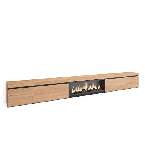 Skraut Home | TV-Meubel, Lowboard | Woonkamer, Eetkamer | 368x45x35 | Elektrische haard XXL | Moderne stijl | Eiken
