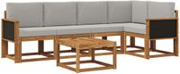 vidaXL - Bank loungeset - 6-delig - Naturel en lichtgrijs - Massief Acacia Hout