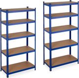 Merkloos 2x stellingkast metaal - opbergrek 5 etages - 180 cm - legbordstelling blauw
