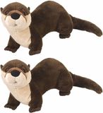 Wild Republic Pluche otter knuffel - 2x stuks - bruin - 30 cm
