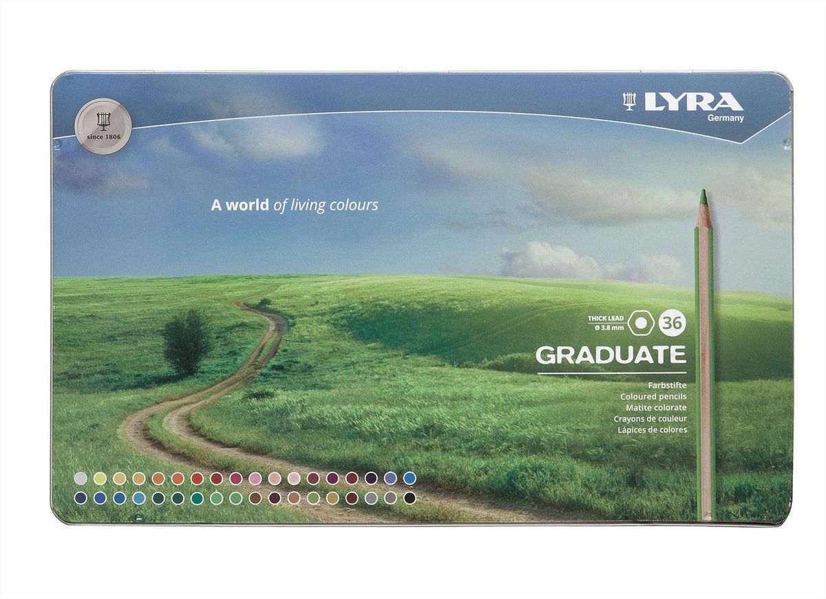 Thomson Lyra Graduate Hex Crayons 3,8Mm - Metal Box Of 36 Pcs