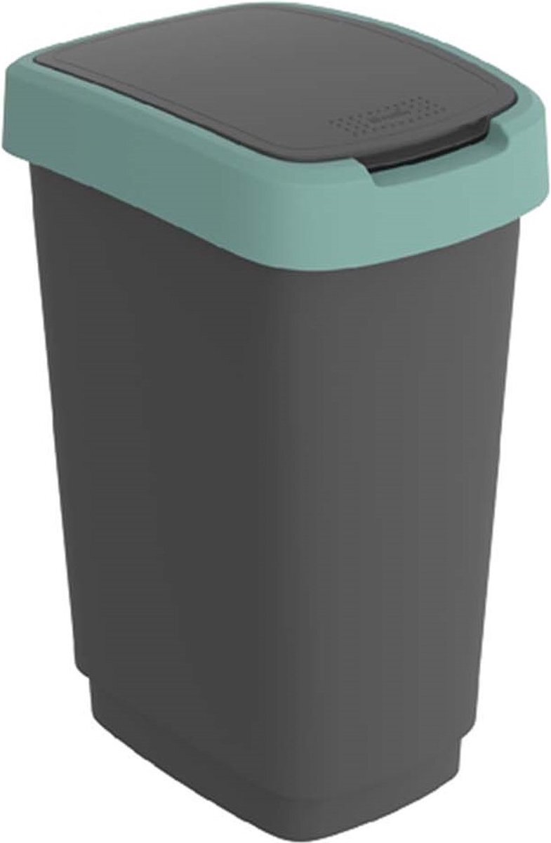 Rotho Babydesign Twist Swingeimer - Afvalbak 25L met klapdeksel - Recycling afvalverzamelaar - BPA-vrij - Zwart/Donkergroen