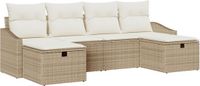 vidaXL Tuinbank Set met Kussens 6-delig Beige Poly Rattan