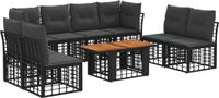 vidaXL Tuinbank Set 9-delig Zwart en Donkergrijs Polyrotan