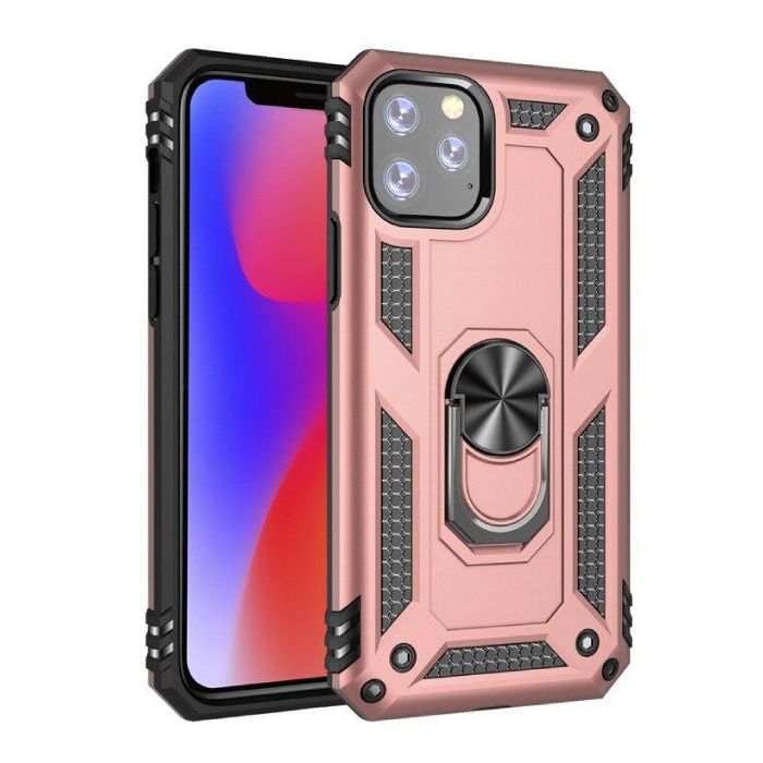 R-JUST iPhone 11 Pro Max Hoesje - Shockproof Case Cover Cas TPU Roze + Kickstand