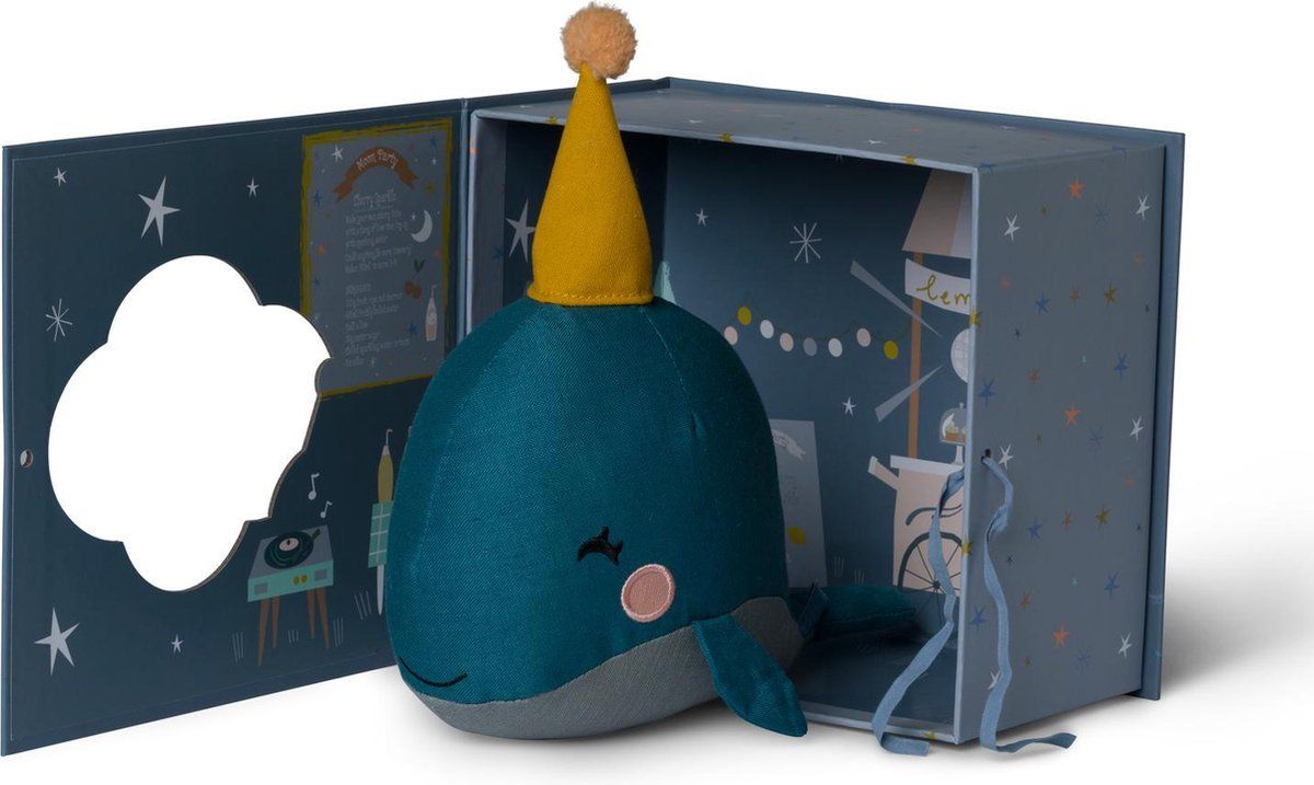 Picca Loulou Pluche Dier Walvis in Geschenkdoos - 21 cm - Blauw