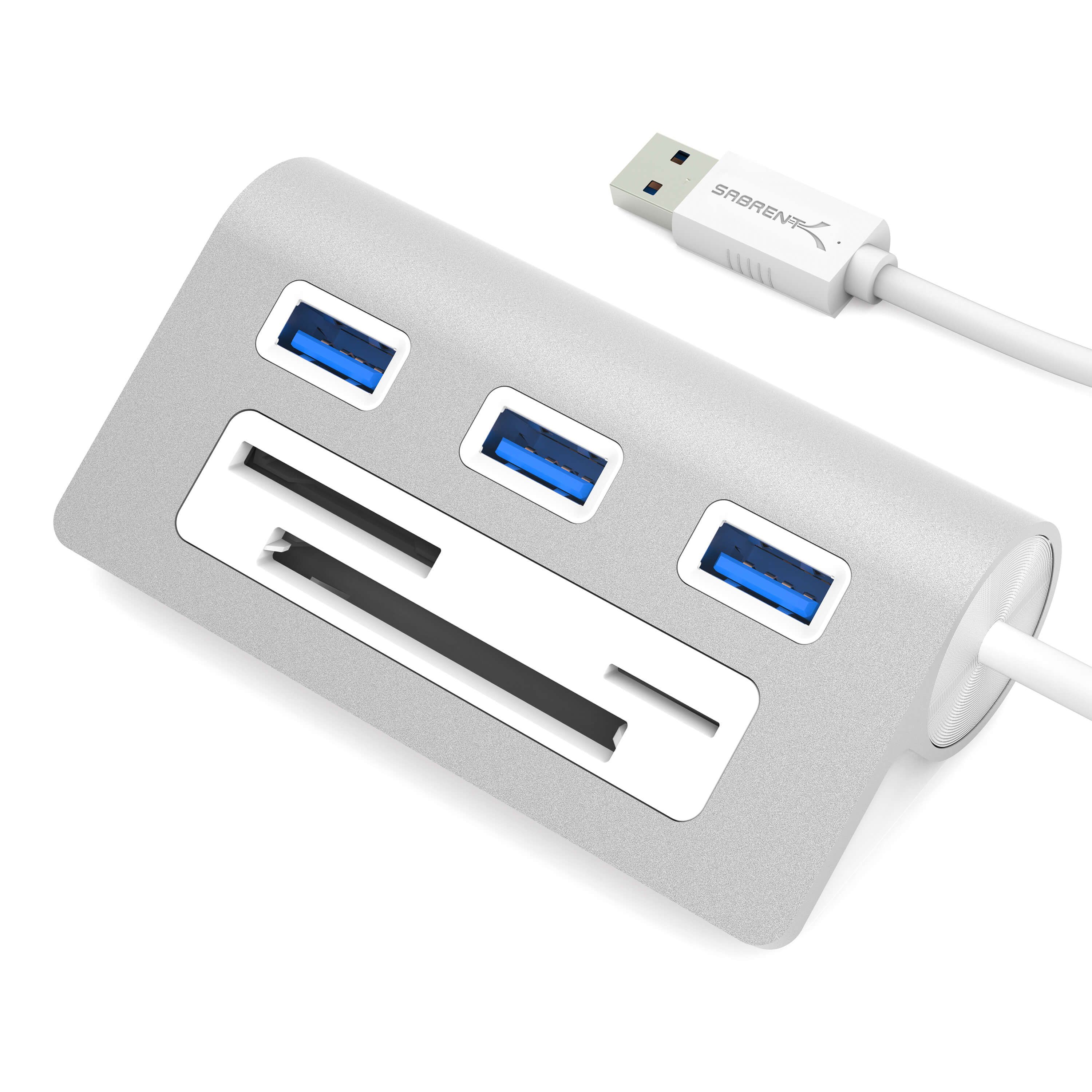 Sabrent HB-MACR - USB 3.0 Hub - 3x USB-A - Card Reader - Silver