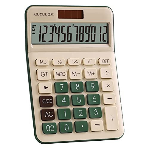 GUYUCOM Kleine rekenmachine met grote toetsen, 12-digit rekenmachine, klein met groot display, voor school, kantoor, outdoor, dubbele kracht, gevoelige knop (groen)