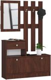 Akord Wandmeubelset voor de hal, Klassiek Ontwerp, Wenge Kleur, Inclusief Spiegel, Twee Elementen, 90x170x25 cm, Door & Lade, Zelfmontage, Max. 5 Paar Schoenen, Perfect voor Moderne Entrees