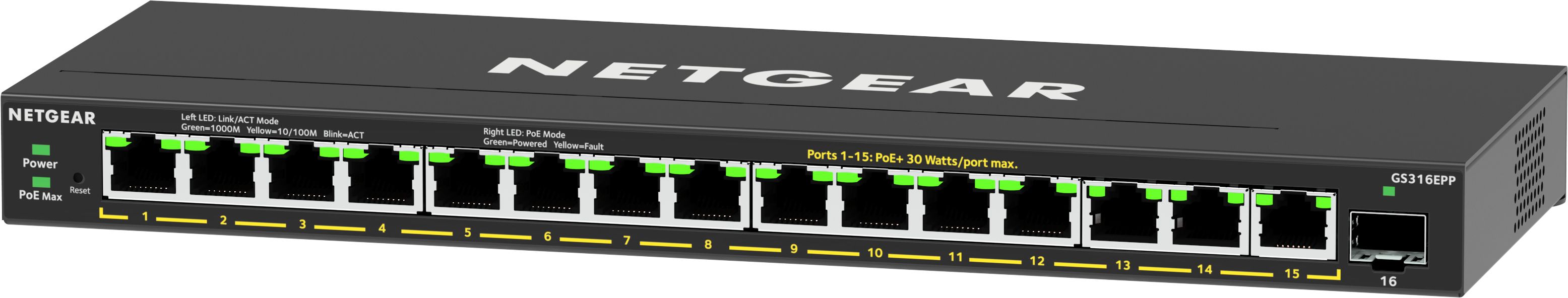 NETGEAR GS316EPP - 16-Port Gigabit Ethernet Plus Switch with PoE+ and SFP