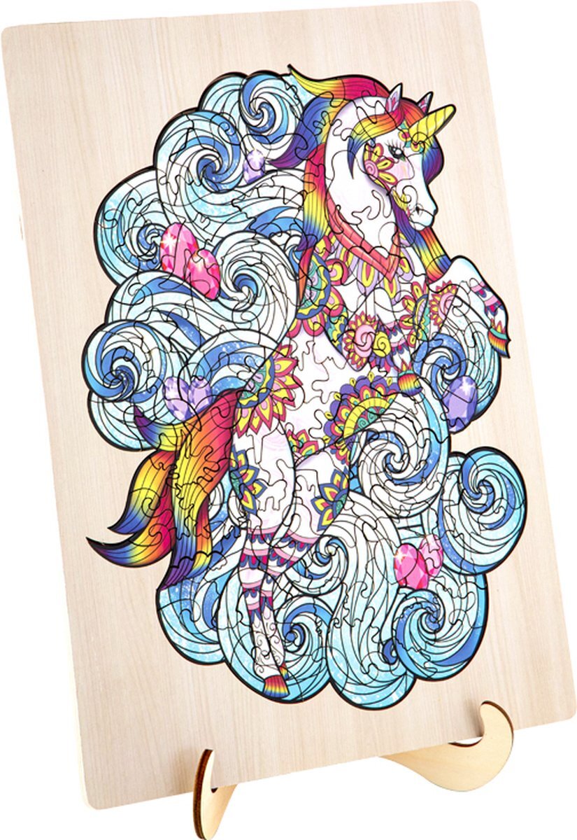 Grafix Houten puzzel Unicorn | unieke puzzelstukjes in vorm van fantasie thema | 130 puzzelstukjes | Puzzel voor kinderen en volwassenen | Formaat 30 X 22.5 CM | Cadeau voor jong en oud