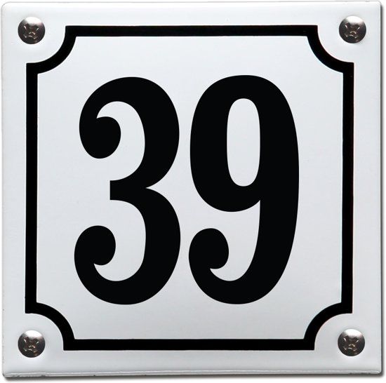 EmailleDesign® Emaille huisnummer wit/zwart nr. 39