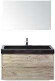 BES LED Dante Badmeubelset 100 cm - Craft Oak - Wastafel Hardsteen Wit Lucca met Spiegel