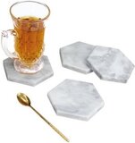 Hakal Marmeren Onderzetters - 4 stuks - Wit - Zeshoekig - Anti-slip