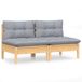 Banc de jardin en pin massif 2 places avec coussins gris