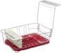 Secret de Gourmet Luxe égouttoir/vaisselle rouge avec bac de récupération et porte-verres à vin supplémentaire 44 x 36 cm en métal
