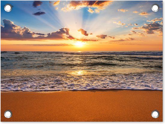 GreatGardenPosters Tuin decoratie Strand - Zonsondergang - Zee - Wolken - Horizon - 40x30 cm - Tuindoek - Buitenposter