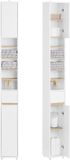 SoBuy Hoge Badkamerkast met Lade en Verstelbare Planken – Smalle Opbergkast – 20x20x180 cm, Wit en Houtkleur, BZR34-WN