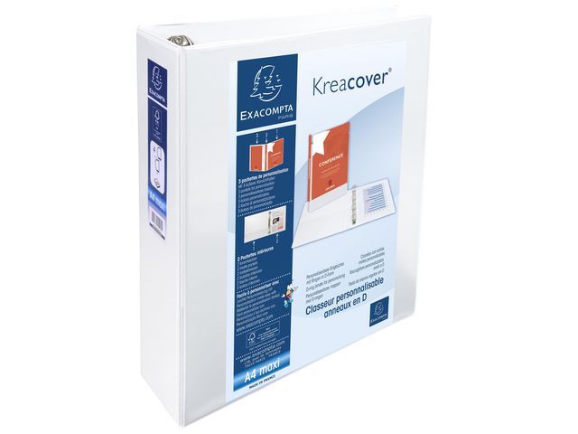Exacompta KreaCover Presentation Ring Binder - A4 Maxi - 60mm - 4 Rings - White