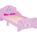 Lit Enfant Rose 140 x 70 cm - Lit d'enfant design princesse motif château - Sommier à lattes inclus - MDF contre-plaqué