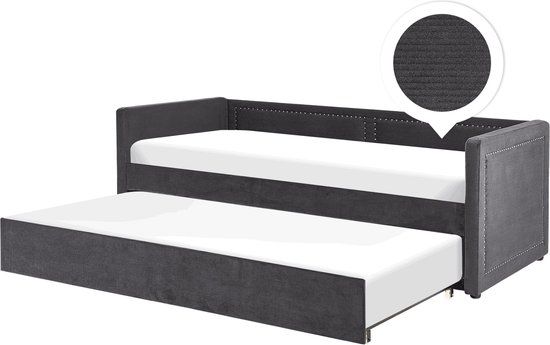 Beliani MIMIZAN - Tweepersoonsbed - Grijs - Corduroy - 184x216 cm - Met bedlade