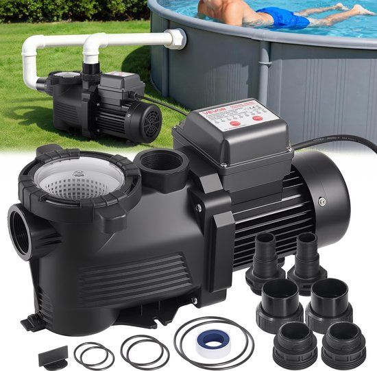VEVOR Zwembadpomp 550 W, Filterpomp met Een Maximale Doorstroomsnelheid van 14.000 L/U, Eentraps Zwembadpomp, 3450 TPM, Maximale Opvoerhoogte van 12 M, met 24-Uurs Timer en Filtermand, voor Ingegraven Zwembaden en Spa's