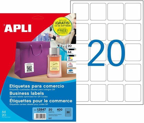 Apli Printerlabels 45 x 45 mm - 20 Sheets A4