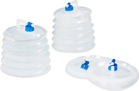 Relaxdays Opvouwbare Jerrycan - 10 Liter - Set van 4 - Blauw/Transparant