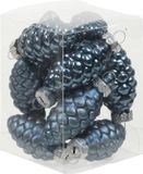 Othmar Decorations Bv 12x Dennenappel kersthangers/kerstballen donkerblauw van glas - 6 cm - mat/glans - Kerstboomversiering