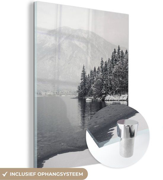 MuchoWow® Glass Painting 60x80 cm - Acrylic Glass Painting - Water - Winter - Nature - Pine Tree - Photo on Glass - Paintings