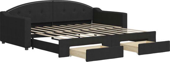 vidaXL Slaapbank met onderschuifbed en lades 90x190 cm stof zwart