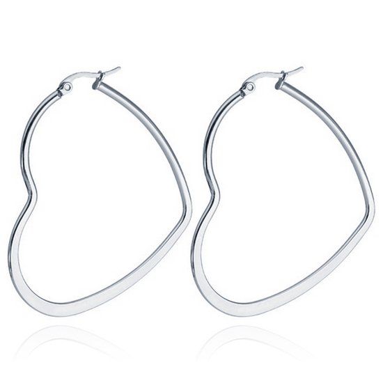 Cilla Jewels Dames oorringen Edelstaal Zilverkleurig hartje-60mm