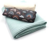 VmG-Store wafel piqué + katoenen stoffenset kleurgecoördineerde wafelstof 100% katoenen stof Tex Standard 100 (Regenbogen Pastelgrijs Set03)