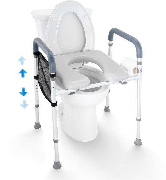 VEVOR Verhoogde Toiletbril, 7-Voudig in Hoogte Verstelbaar 655-805mm, Draagvermogen 158 Kg, met Gepolsterd Aluminium Frame, Universeel Verhoogde Toiletbril