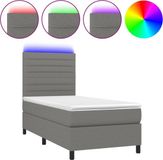 vidaXL Boxspringbed met matras en LED-verlichting, donkergrijs, 90x190 cm