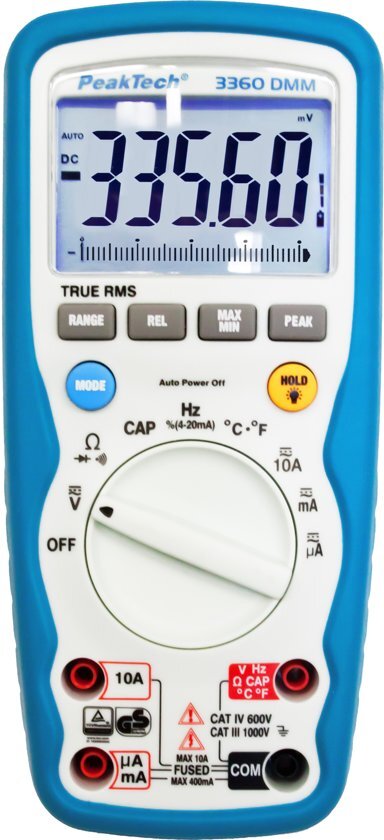 Peaktech 3360: Digitale multimeter ~ 40.000 tellingen ~ 1000V AC / DC ~ 10A AC / DC - IP67 met TrueRMS