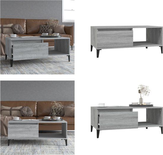 vidaXL Salontafel 90x50x36,5 cm bewerkt hout grijs sonoma