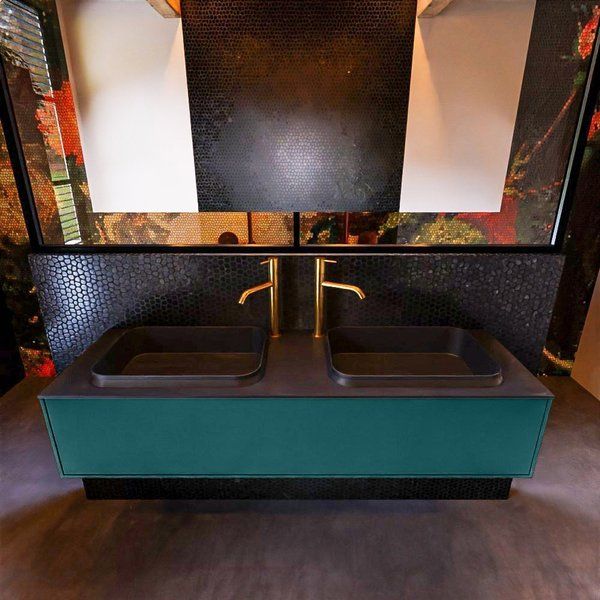 Mondiaz ERIN 150cm badmeubelset onderkast Smag met 1 lade + Wastafel RIDGE dubbel 2 kraangaten Urban