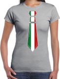 Bellatio Decorations Verkleed shirt voor dames - stropdas Italie - grijs - supporter - themafeest L