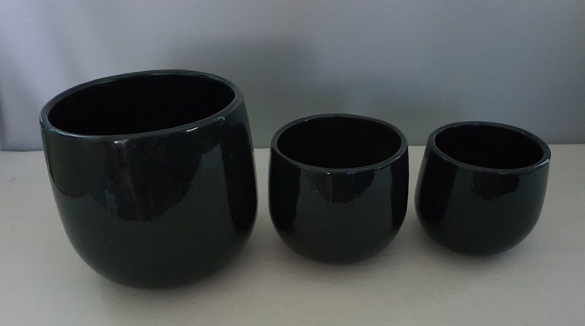 Mica Decorations Pablo bloempot zwart set van 3 - H19 x D21cm