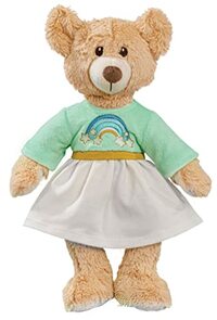 Heless 6 6-knuffel Teddy Rainbow incl. jurk met regenboogborduurwerk, ca. 22 cm grote teddybeer om van te houden en als speelgenoot voor baby's en peuters, bruin
