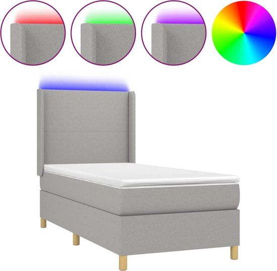 vidaXL Boxspring met matras en LED, stof, lichtgrijs, 100x200 cm