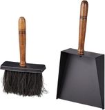 Sans marque Ensemble pelle et balayette pour poêle et cheminée - Fer thermolaqué - Pelle et balayette - Manche en bois - Noir/brun
