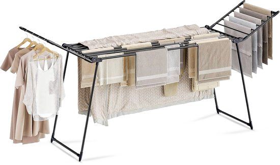 Meisterhome® Uitschuifbaar Zwart Wasrek - Droogrek - Extra Groot & Inklapbaar - 25 m Drooglengte - Stevig Carbonstaal - Tot 30 kg Wasgoed