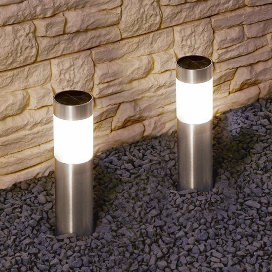 LedKoning Solar priklamp 'Lucifer' - Set van 2 stuks - Rond - RVS - Op zonne-energie