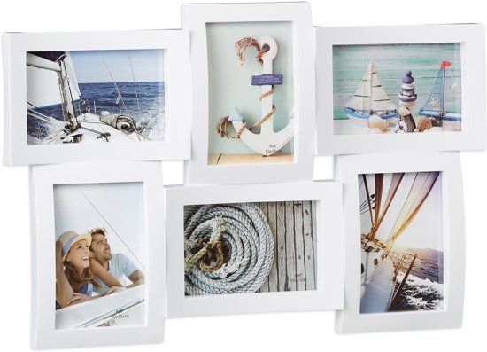 Relaxdays Fotolijst voor meerdere foto’s – 6 afbeeldingen – 3D-look – ophangen - galerij wit