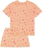 SCHIESSER Meisjes Pyjama Kort Gebloemd Katoen/Modal Perzikoranje Maat 140