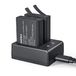 Surfola Action Cam accu, 1350 mAh-batterij (2 stuks), met USB oplader met dubbele gaten, compatibel met accu's voor sportcamera Apexcam/Rollei