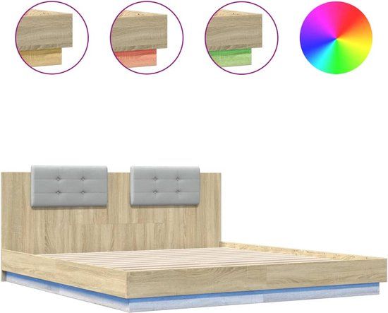 vidaXL Bedframe met Hoofdbord en LED - Sonoma Eikenkleurig - 200x200 cm